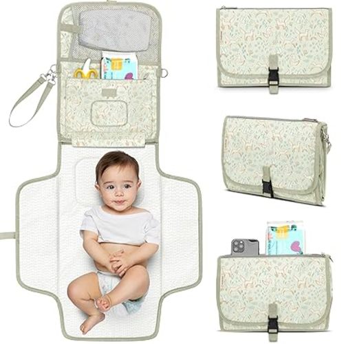 KeaBabies Portable Diaper Changing Pad, Travel, Car - Large Waterproof Baby Changing Mat, Wipeable, Padded, On The Go Travel Diaper Clutch Bag, Easy to Use Pockets for Newborn Essentials (Prairie)