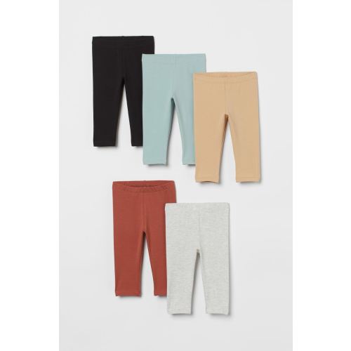 5-pack jersey leggings, Rust red/Turquoise/Beige