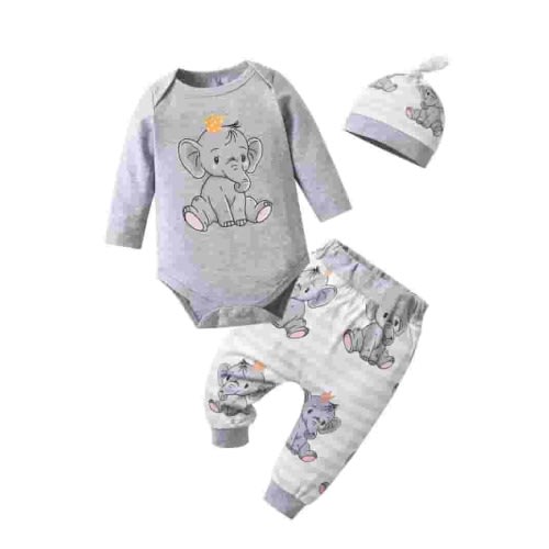 Newborn Infant Baby Boy Clothes Long Sleeve Romper Pants Headband Hat Outfits Set ( 6-9 Months, Grey)