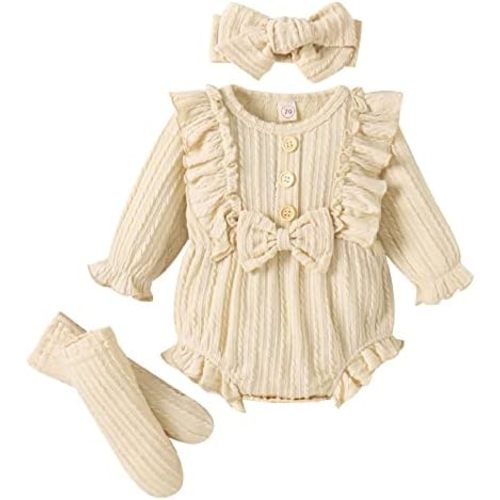 Newborn Baby Girl Outfit Clothes Ruffle Long Sleeve Sweater Romper+Headband+Socks Fall Winter Outfits for Girls