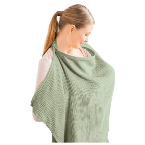 Konssy Muslin Nursing Cover for Baby Breastfeeding, Breathable 100% Cotton Breastfeeding Cover with Rigid Hoop for Mother Nursing Apron, Multi-use Carseat Canopy (Sage)