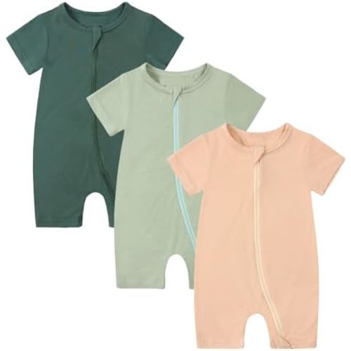 OPAWO Bamboo Baby Pajamas 3 Pack, Double Zipper Bamboo Sleepers for Baby Boy Girl Romper, Baby Summer Clothes Outfits 0-24M