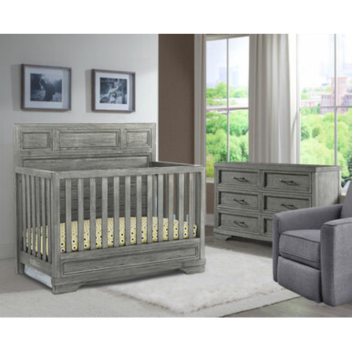 Westwood Foundry 2 Piece Nursery Set - Crib and 6 Drawer in Brushed Pewter - Bambi Baby Store