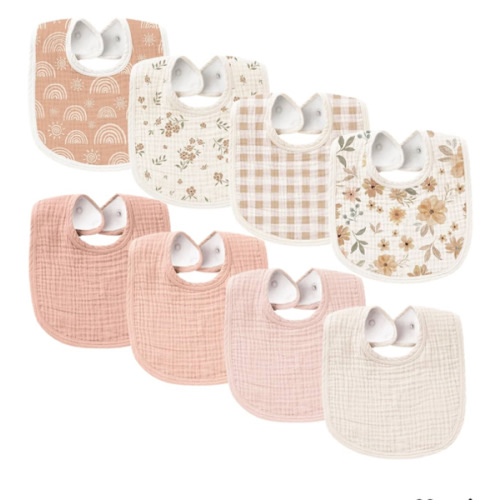 Konssy Muslin Baby Bibs 8 Pack Baby Bandana Drool Bibs Cotton for Unisex Boys and Girls, Soft Absorbent Set for Teething and Drooling
