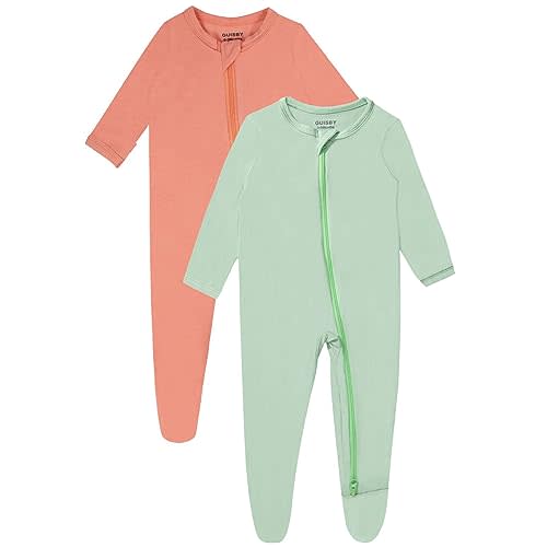 GUISBY Rayon Baby Footed Pajamas with Mitten Cuffs,Soft Long Sleeve Romper 0-18 Months