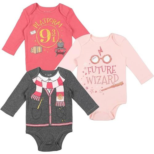Harry Potter Hermione Baby 3 Pack Long Sleeve Bodysuits (Newborn-Infant)