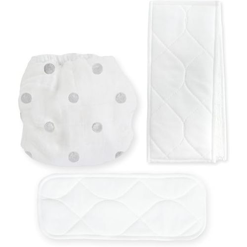 Amazing Baby Hybrid Cloth Diaper Cover with Pocket-Sling, Newborn, Sz 1 (5-10 lbs), Use with Boosties Inserts, Gray Watercolor Dots, SmartNappy Set includes Muslin Cover + Bi-fold Insert + Booster Pad