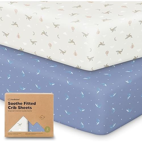 KeaBabies 2-Pack Organic Crib Sheets for Boys, Girls - Fitted Crib Mattress Sheet Neutral, Breathable Jersey Cotton Cover for Baby Bed, Toddler Mattress, Soft & Cute Prints (Marine Muse)