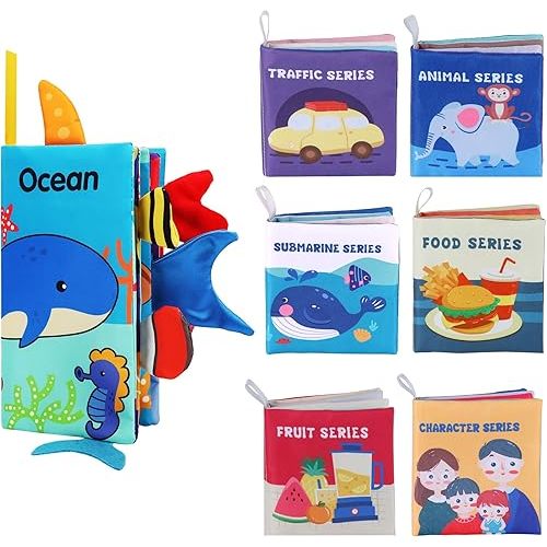 BARMACO Baby Soft Books, Touch and Feel Crinkle Cloth Books for Babies, Infants & Toddlers, Learning Toys Gifts for Boys & Girls, Early Development Interactive Sensory Toys, Ocean Animal Tails Books