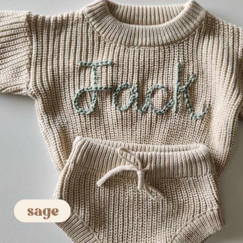 Newborn Baby Sweater Set- BISCOTTI 0-3 months Custom Embroidered Name Baby Sweater & Shorts, Personalized Sweater, Birth Announcement Outfit