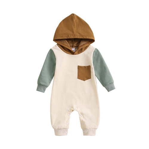 NOLDARES Baby Boy Clothes Color Block Long Sleeve Hooded Romper Fall Winter One Piece Outfits(Z10-Green,3-6 Months)