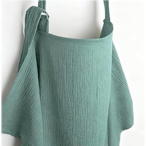 100% Muslin Nursing Cover - Soft Breathable Breastfeeding Cover Up with Arch Neckline & Adjustable Neck Strap, Portable Lightweight Design for Privacy, Mint Green