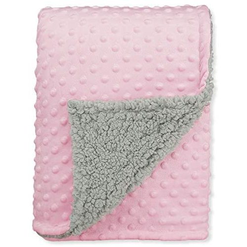 BlueSnail Toddler Minky Blanket with Plush Shepra Fleece Layer for Boys and Girls (Pink+Light Gay, 40Wx 60L)