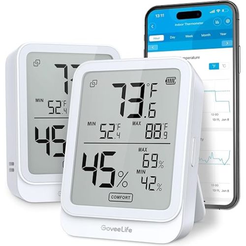 GoveeLife Hygrometer Thermometer H5104 2Pack, Bluetooth Room Temperature Monitor with APP Alert and 2 Years Date Storage Export, Remote LCD Digital Hygrometer Indoor Humidity Meter, Greenhouse