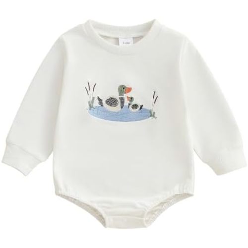 Newborn Baby Boy Girl Outfit Embroidery Mallard Duck Sweatshirt Romper Infant Fall Winter Hunting Clothes 3 6 12 Months