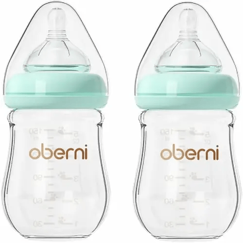 Glass Baby Bottles,Anti Colic Breastfeeding Bottle with Natural Response Nipple Size S,Wide Neck Slow Flow Baby Bottle for Baby,Newborn,Preemie 0-3 0-6 Month,BPA Free (Blue, 2 Pack, 5 Ounce)