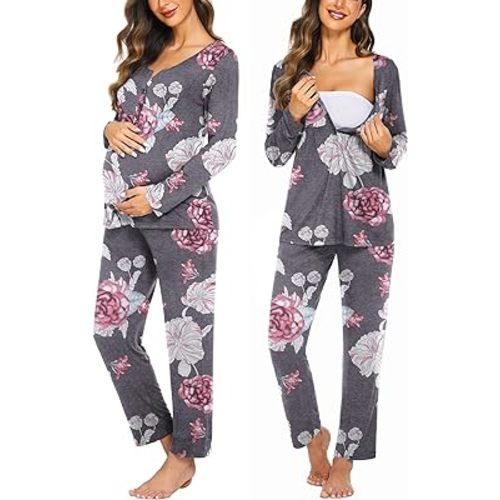 Ekouaer Maternity Nursing Pajama Sets Labor Delivery Pjs Long Sleeve Breastfeeding Pajamas Pregnancy Sleepwear Set