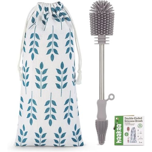 Haakaa Silicone Cleaning Brush - Baby Bottle Brush Cleaner for Breast Pump,Nipple,Breast Milk Storage Bag - Food Grade Silicone - 1 Count - Grey