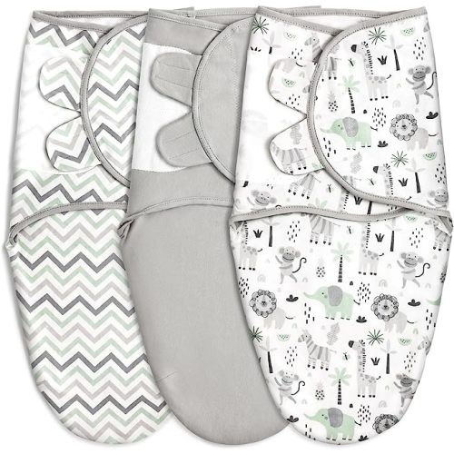 GLLQUEN BABY Organic Swaddle Sleep Sacks for Newborn - Baby Swaddles 0-3 Months, 3-Pack Newborn Swaddle Sack, Gray Stripe & Animal World, Baby Swaddle Blanket Wrap (Small/Medium) - Animal World & Waves - Small/Medium (0-3 Month)