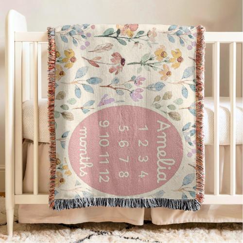 Personalized Baby Milestone Blanket Girl Floral Baby Name Blanket Custom Milestone Blanket Girl Months Baby Blanket Wildflower Nursery Decor
