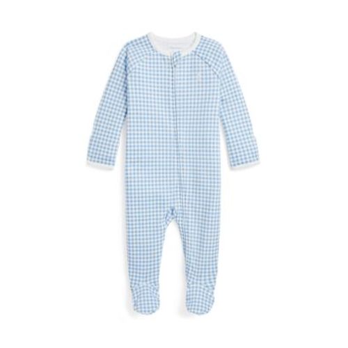Baby Boys Gingham Printed Cotton Footed Coverall