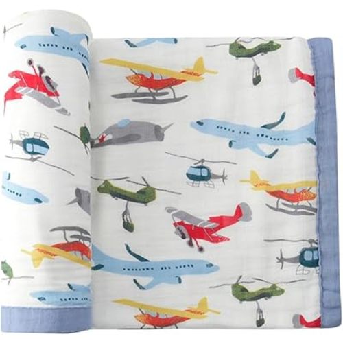 4-Layer Toddler Blanket for Daycare Cotton Muslin Quilt Baby Blanket – 47 x 47” Crib Blankets for Toddlers and Baby Boys, Girls (Airplanes)