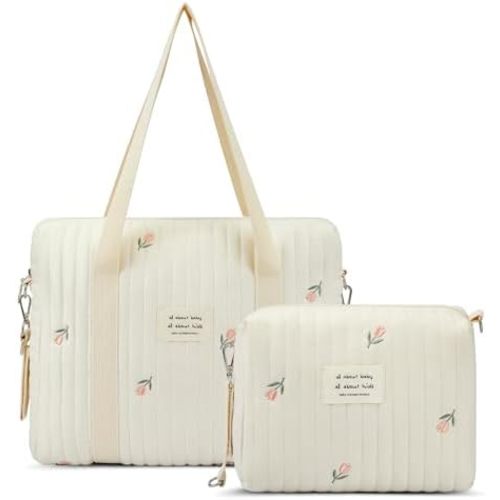 Paterr 2 Pcs Diaper Bag Tote for Women Multifunction Multisize Maternity Bag Quilted Cotton Cute Diaper Bag