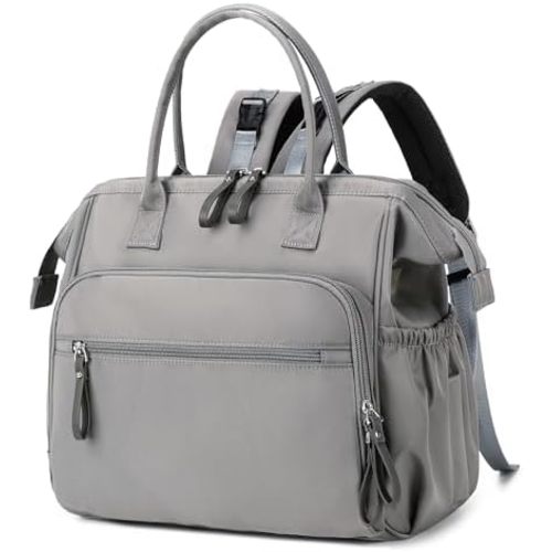 Convertible Diaper Bag Tote, Wide Open Top 14 Pockets Nappy Changing Backpack with Stroller Buckle, Water-resistant (Grey)