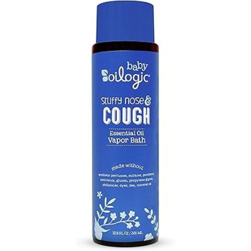 Oilogic Stuffy Nose & Cough Essential Oil Vapor Bath for Babies & Toddlers - Gentle Baby Bath Essentials – Pediatrician-Tested & Safe for Babies, 12.9 Fl Oz