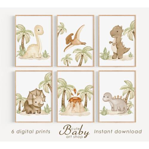 Dinosaur prints, neutral dino wall art, nursery decor