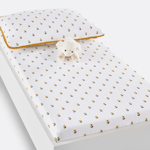 Tulipe Floral Cotton Muslin Cot Fitted Sheet