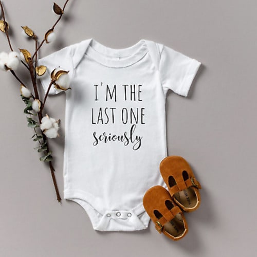 Onesie Baby Gift Pregnancy Reveal Organic I'm the last baby probably seriously | eBay