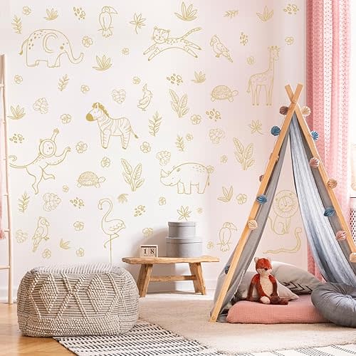 Jungle Animals Wall Decals, Jungle Theme Removable Wall Sticker,Lion Cheetah Toucan Elephant Giraffe,Nursery Decor Playroom Bedroom Classroom Wall Decoration.