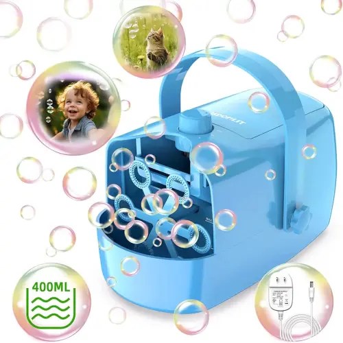 Bubble Machine, Automatic Bubble Blower, 8000+ Big Bubbles Per Minute, Bubble Maker for Kids Toddlers, Operated by Plug-in or Batteries, Bubble Toys for Indoor Outdoor Birthday Party