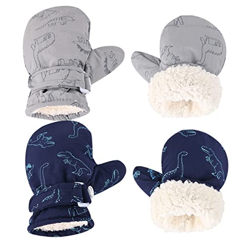 Weradau Fleece Lined Mittens for Baby Boys Girls,Baby Toddler Little Kids Winter Gloves Mittens - 2 Pair Pack