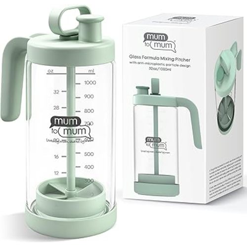 32oz Glass Formula Mixing Pitcher, Formula Pitcher Milk Pitcher Premium Borosilicate Microplastic-Free Leak-Proof Design,Breastmilk Storage,Dishwasher Safe & Thermal Shock Resistant (Light green)