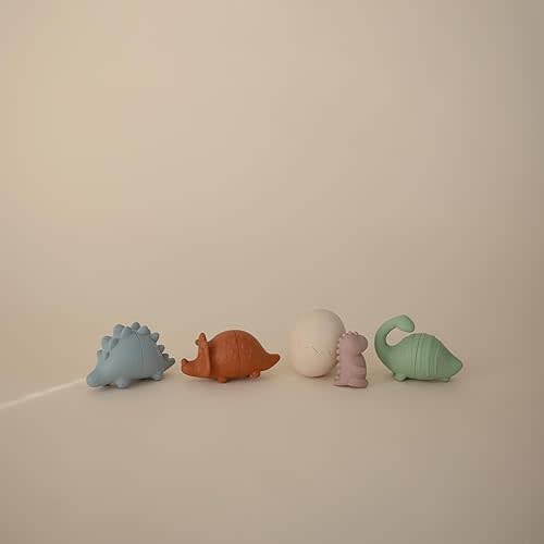 mushie Dino Bath Toys Play Set for Toddlers | 100% Food Grade Silicone | Mold Free, Pack of 5