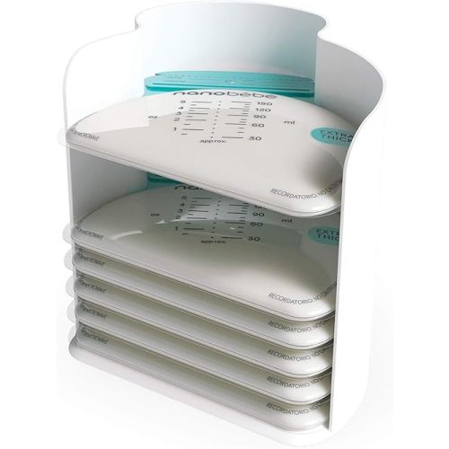 Nanobebe 25 Breastmilk Storage Bags & Organizer – Fast, Even Thawing & Warming Breastmilk Bags, Save Space & Track Pumping – Freezer & Fridge Breastfeeding Supplies