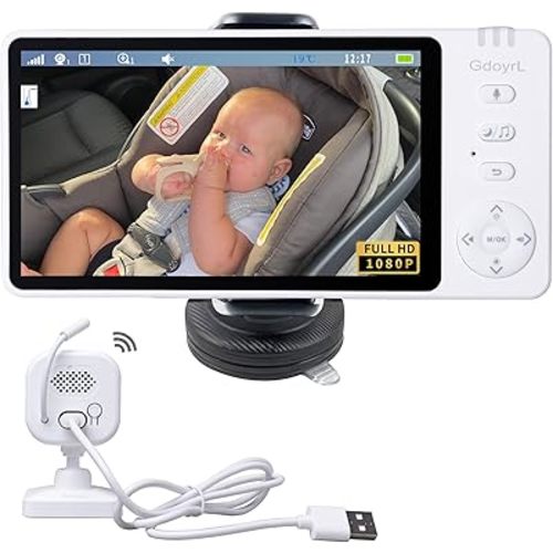 Wireless Baby Car Camera with 5-inch HD 1080P IPS, USB-Powered 360° Rotating Rear Seat Monitor (1000 ft) Auto/Manual Night Vision & VOX Mode, HD Display for Car Backseat, Home, Baby, Pet