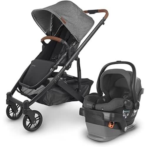 UPPAbaby Travel System, Includes Cruz V2 Stroller + Mesa V2 Car Seat Combo/Toddler Seat, Bumper Bar, Bug Shield, Rain Shield, Car Seat, Base + Robust Infant Insert Included/Greyson (Charcoal Mélange)