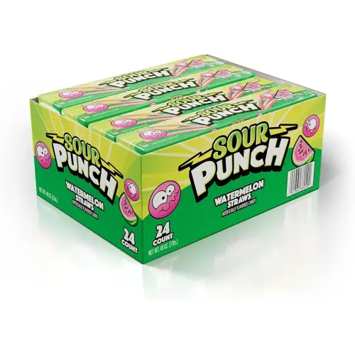 Sour Punch Watermelon Sour Straws, 2oz Tray, (24 Pack)