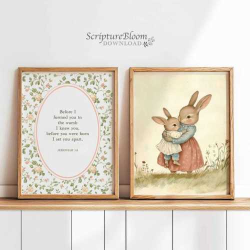 Jeremiah 1:5 Before I Formed You Print, Bunny Mom Nursery Art, Scripture Baby Room Wall Art, Floral Bible Verse Download, Cotagecore Nursery