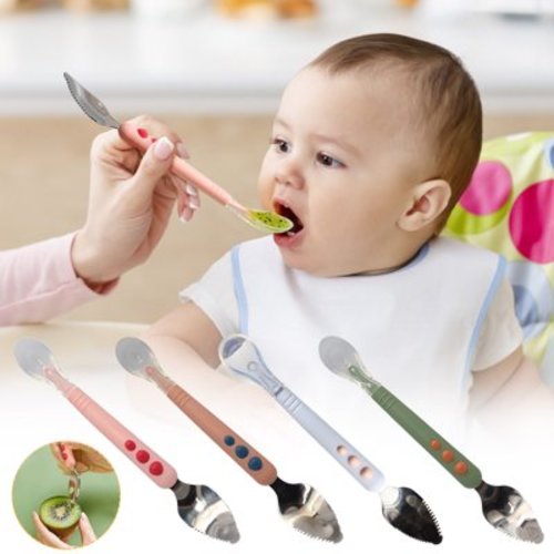 JLFNYA Baby Spoons,Double Head Baby Silicone Food Spoon,Baby Fruit Scraping Mud Spoon,Feeding Spoons Training Spoon for Infants,baby led weaning supplies
