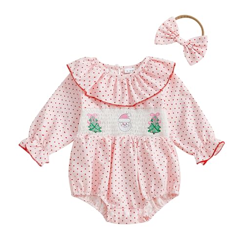 mlpeerw My First Christmas Baby Girl Outfit Newborn Santa Smocked Bubble Romper Cute Ruffle Bodysuit One Piece Xmas Clothes