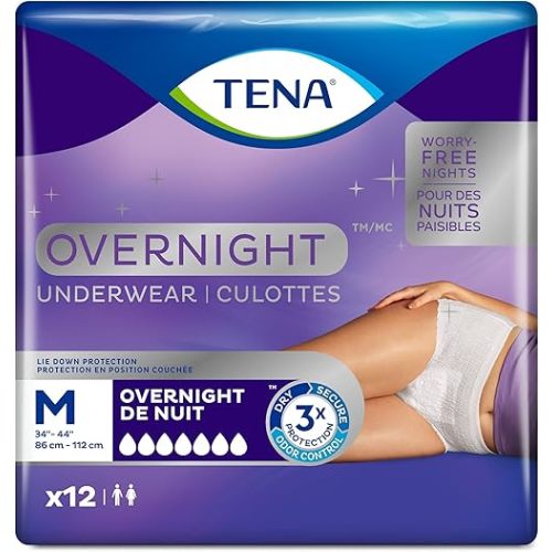 TENA Incontinence Underwear, Overnight Absorbency, Medium, 12 Count, white