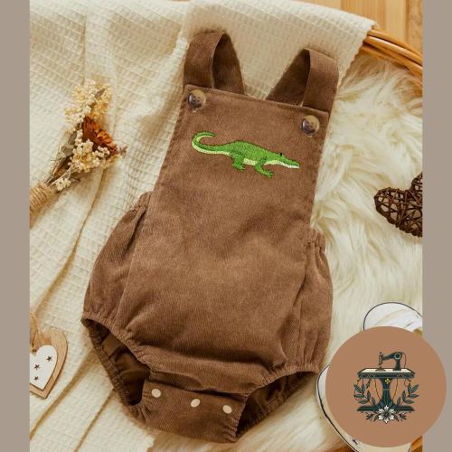Little Chomper | Corduroy Alligator Embroidered Romper | Gator Embroidery | Croc-Tastic | Corduroy Romper | Made to Order