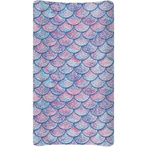 Mermaid Fish Scale Pattern Changing Pad Covers Comfort Soft Changing Table Covers Fit 32"X16" Changing Table Colorful Creative Marine Print, Pink Blue