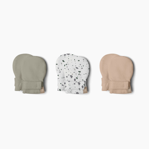 Goumi Kids Stay-On Baby Mitts (3 Pack) - Moss + Terrazzo + Sandstone, 0-3 M