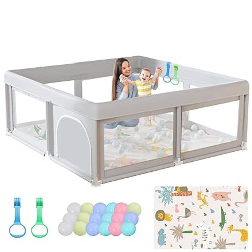 Hiaksedt Baby Playpen with Mat and Ocean Balls Small Playpen for Babies and Toddlers 50 x 50 inch Baby Fence Playards