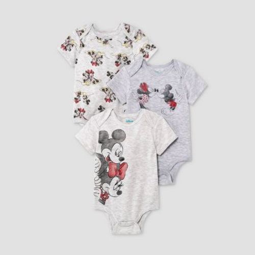 Baby Boys' Disney Mickey Mouse & Friends Minnie 3pk Bodysuit And One Piece Clothing Set - Heathered Gray 0-3m